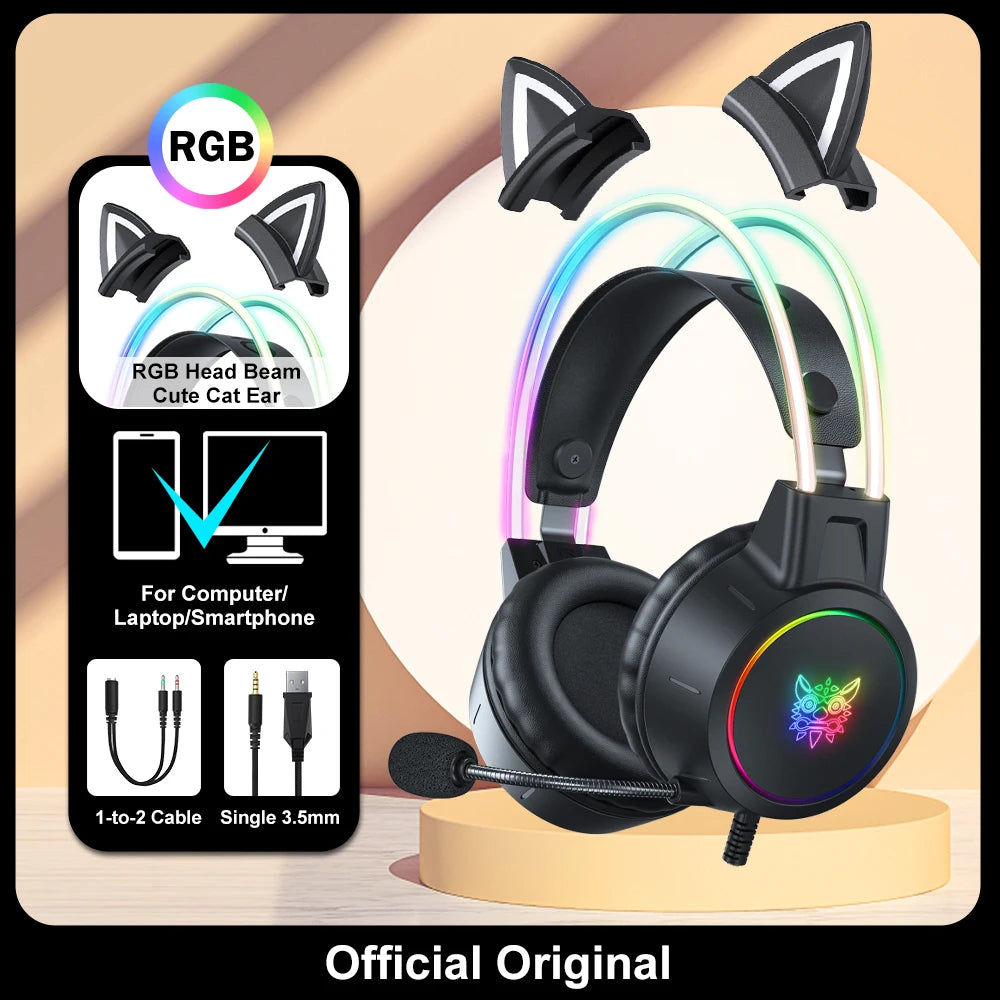Auriculares para juegos ONIKUMA RGB con micrófono flexible HD de 3,5 mm para PC, Xbox, PS4, PS5 y Switch.