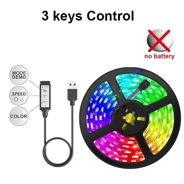 Tira de luz LED RGB 5050 USB de 5 V con Bluetooth y control remoto, cinta de 1-30 M con retroiluminación.