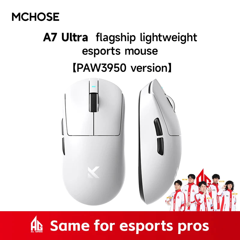 Ratón inalámbrico MCHOSE A7 Pro Ultra para juegos de tres modos y deportes electrónicos PAW3950, ligero, 42 000 ppp, 8 K, bajo retardo, ergonomía, 500 mAh