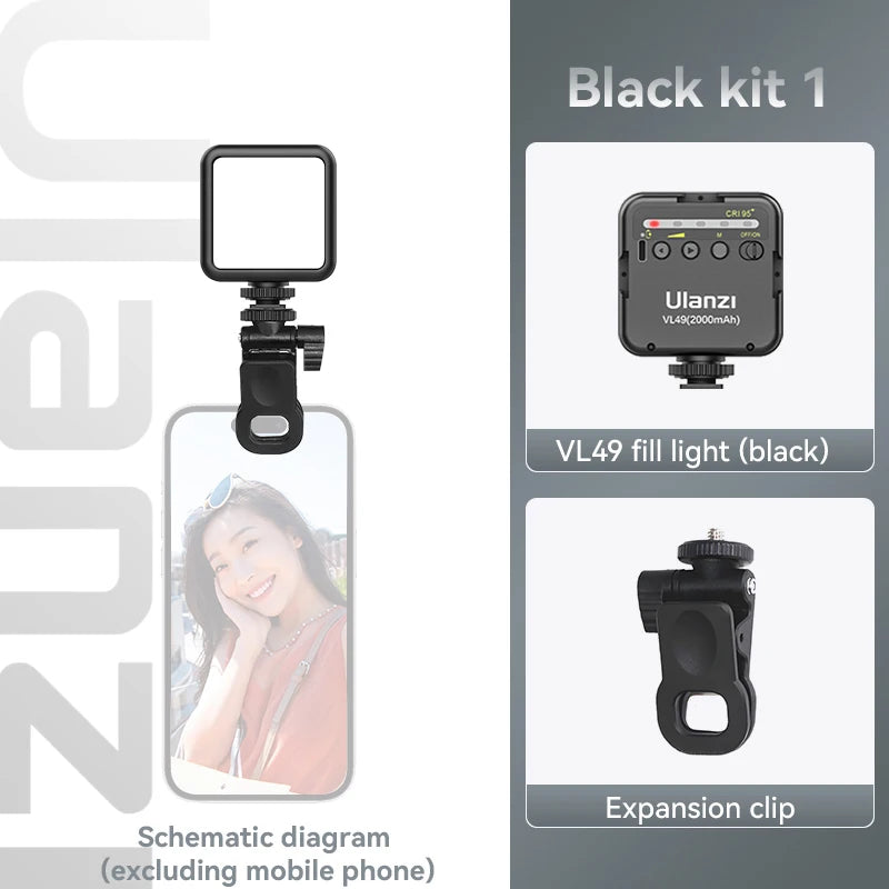 Mini luz de relleno LED Ulanzi VL49 de 6 W y 2000 mAh, 5500 K, con zoom, para fotografía, video, selfis y teléfonos.