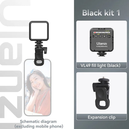 Mini luz de relleno LED Ulanzi VL49 de 6 W y 2000 mAh, 5500 K, con zoom, para fotografía, video, selfis y teléfonos.