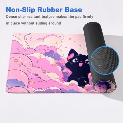 Alfombrilla de ratón con diseño de gato negro en las nubes, estilo kawaii