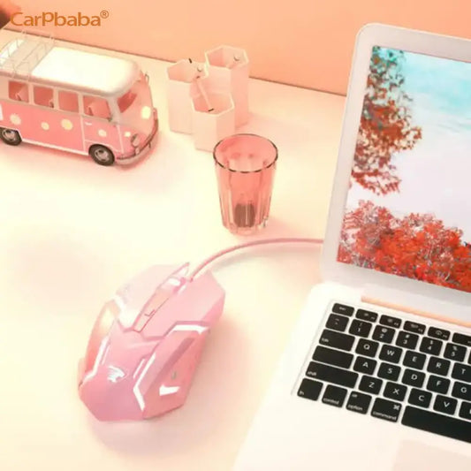 Ratón para juegos con cable Carpbaba G3, silencioso, rosa, mecánico, para deportes electrónicos, para chica, bonito diseño, portátil, para oficina, hogar, MacBook, portátil, PC, gamer