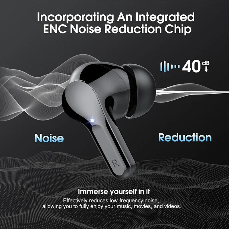 Auriculares inalámbricos estéreo HiFi BT5.3 con cancelación de ruido ENC, pantalla LED de 48 horas y resistencia al agua IP7.