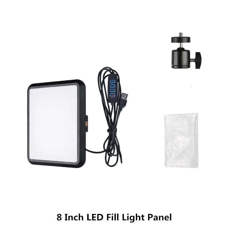 Panel de luz LED para fotografía y video de 8/12 pulgadas, kit de lámpara para estudio fotográfico, transmisión en vivo, grabación y YouTube con trípode.