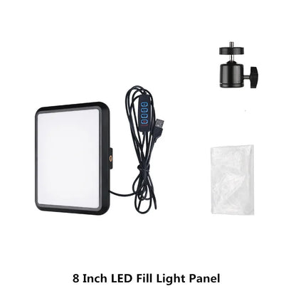 Panel de luz LED para fotografía y video de 8/12 pulgadas, kit de lámpara para estudio fotográfico, transmisión en vivo, grabación y YouTube con trípode.