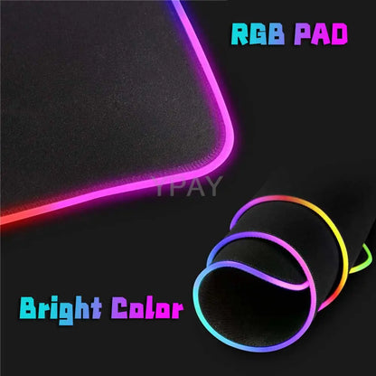 Alfombrilla de ratón RGB con diseño de gato negro, alfombrilla de ratón para juegos con luz LED para PC XXL retroiluminada.