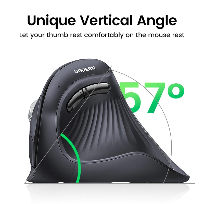 Ratón vertical UGREEN inalámbrico Bluetooth 5.0 2.4G ergonómico 4000DPI 6 botones de silencio para MacBook, tabletas, portátiles, ordenadores y PC.