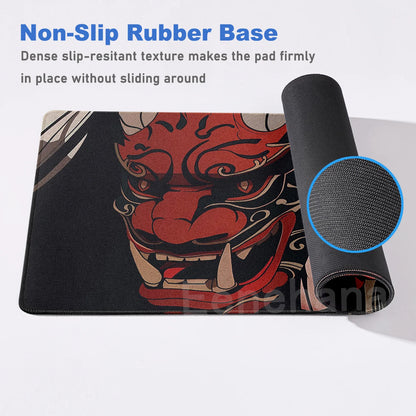 Alfombrilla de ratón japonesa con máscara (90 x 40 cm), base de goma antideslizante para juegos, ideal para teclados mecánicos de escritorio y deportes electrónicos.