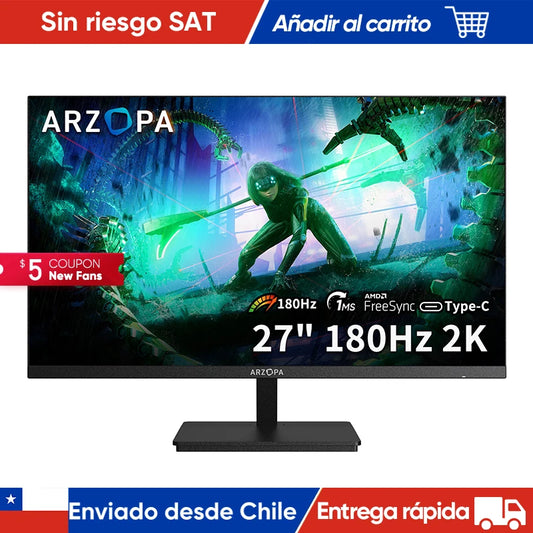 Nuevo monitor ARZOPA QHD 2K de 27", 180 Hz, IPS, Tipo C, FreeSync, ajustable, DP/HDMI/Tipo C, 1 ms, para juegos y oficina