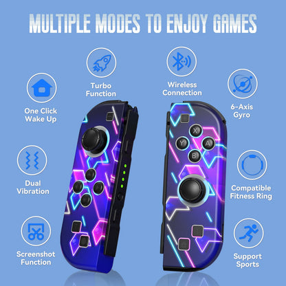 Mando inalámbrico con vibración dual Turbo para Nintendo Switch/OLED/Lite - LED RGB (I/D) Joy-Con