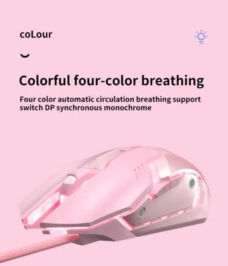 Ratón para juegos con cable Carpbaba G3, silencioso, rosa, mecánico, para deportes electrónicos, para chica, bonito diseño, portátil, para oficina, hogar, MacBook, portátil, PC, gamer