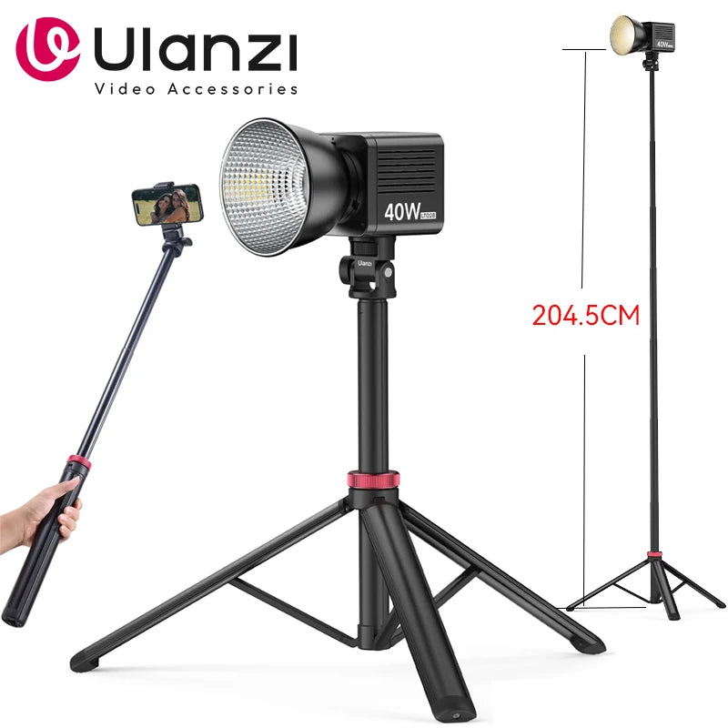 Trípode universal portátil Ulanzi MT-79 de (2)m y soporte de lámpara de aleación de aluminio con luz de relleno LT028 para cámara de acción.