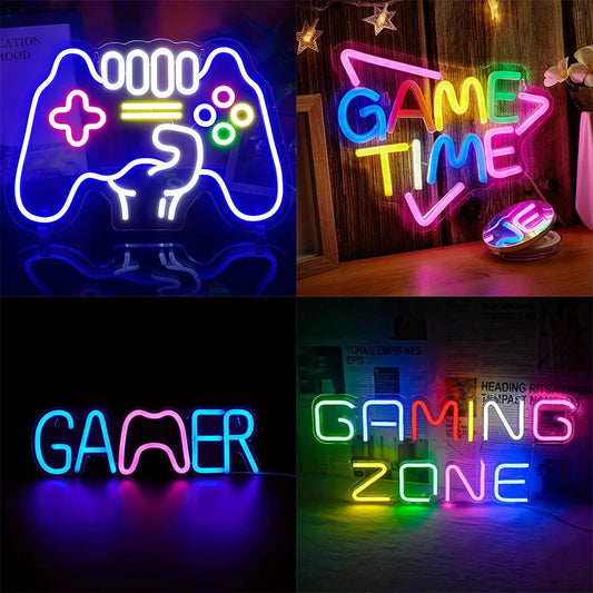 Letrero de neón LED con forma de gamepad para decoración de habitaciones de gamers, letrero de neón para juegos de niños, regalo de gamers con alimentación USB para adolescentes.