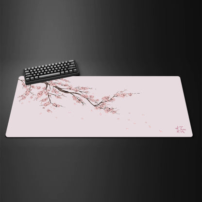 Alfombrilla de ratón Sakura negra, alfombrilla de escritorio morada Kawaii, alfombra de oficina grande, accesorios de flor de cerezo, alfombrillas de ratón para ordenador de juegos.