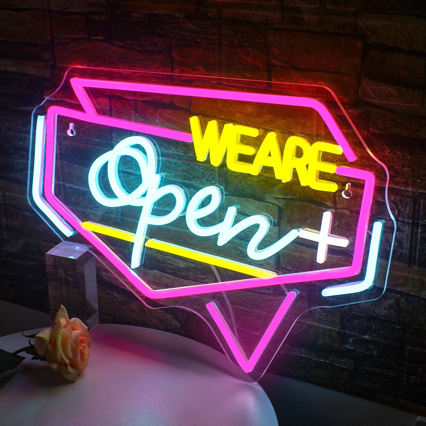 Letrero de neón abierto con luces LED para decoración de habitaciones, para negocios, tiendas, clubes, salones, letrero publicitario brillante con alimentación USB, logotipo artístico.