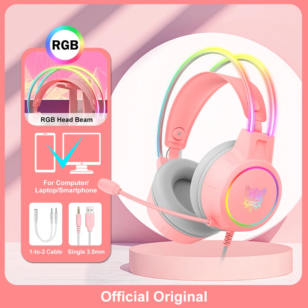 Auriculares para juegos ONIKUMA RGB con micrófono flexible HD de 3,5 mm para PC, Xbox, PS4, PS5 y Switch.