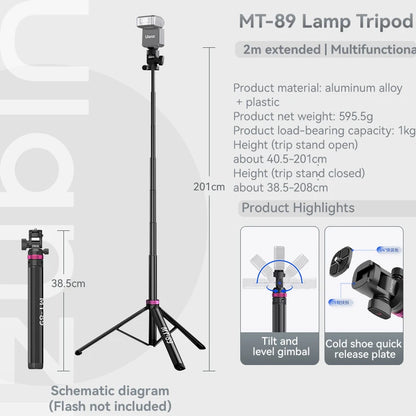 Trípode universal portátil Ulanzi MT-79 de (2)m y soporte de lámpara de aleación de aluminio con luz de relleno LT028 para cámara de acción.