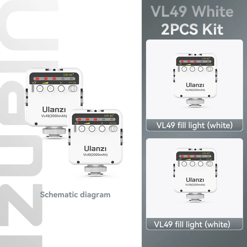 Mini luz de relleno LED Ulanzi VL49 de 6 W y 2000 mAh, 5500 K, con zoom, para fotografía, video, selfis y teléfonos.