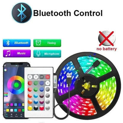Tira de luz LED RGB 5050 USB de 5 V con Bluetooth y control remoto, cinta de 1-30 M con retroiluminación.