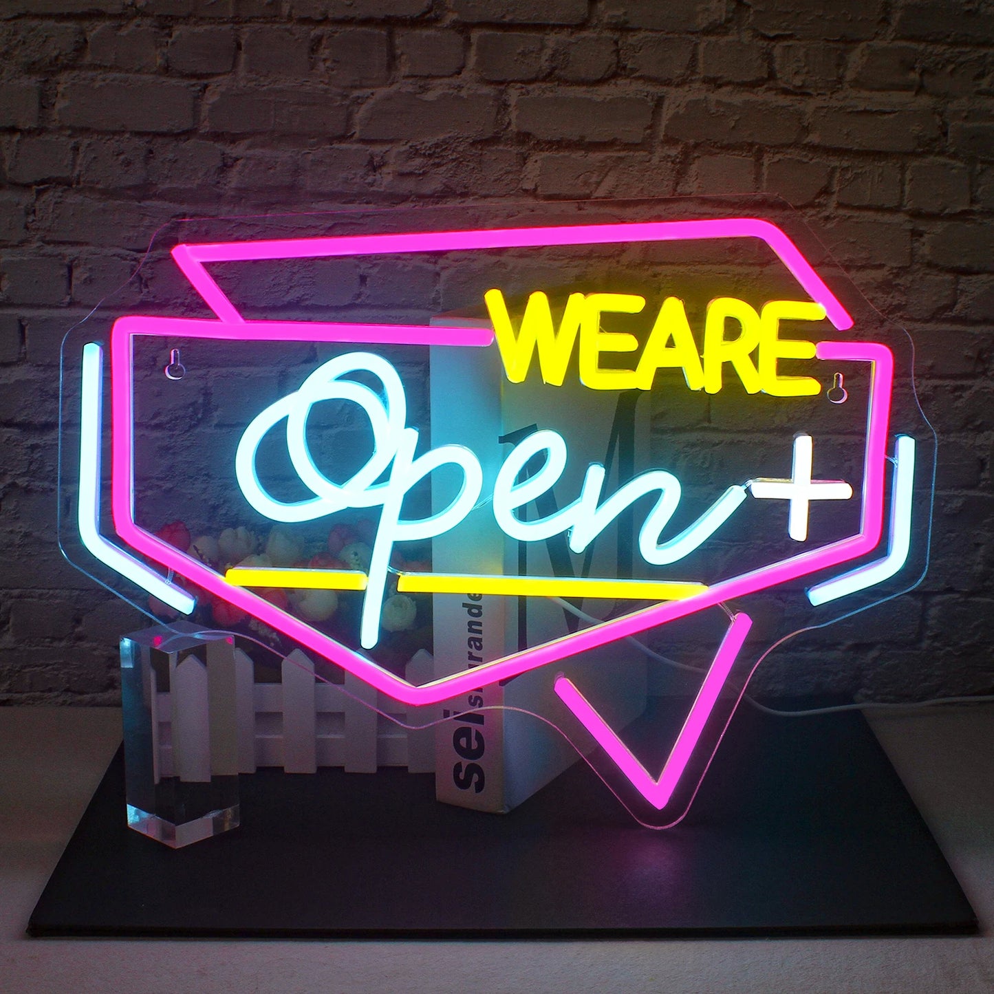 Letrero de neón abierto con luces LED para decoración de habitaciones, para negocios, tiendas, clubes, salones, letrero publicitario brillante con alimentación USB, logotipo artístico.
