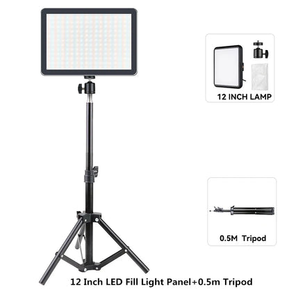 Panel de luz LED para fotografía y video de 8/12 pulgadas, kit de lámpara para estudio fotográfico, transmisión en vivo, grabación y YouTube con trípode.