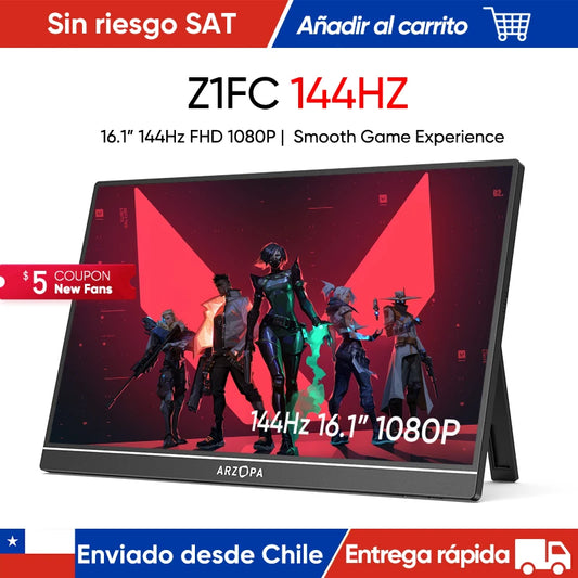 Monitor portátil para juegos ARZOPA de 16,1 pulgadas, 144 Hz, 100 % sRGB, 1080P FHD, pantalla IPS con HDMI tipo C, HDR, segundo monitor externo Z1FC