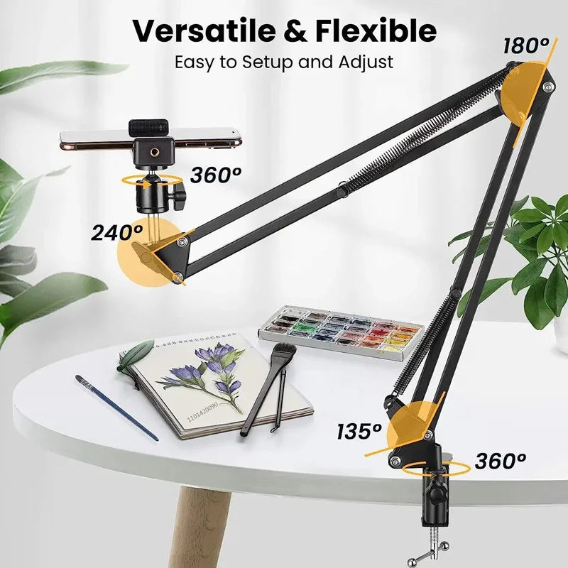 Trípode de brazo flexible para teléfono, soporte de mesa plegable