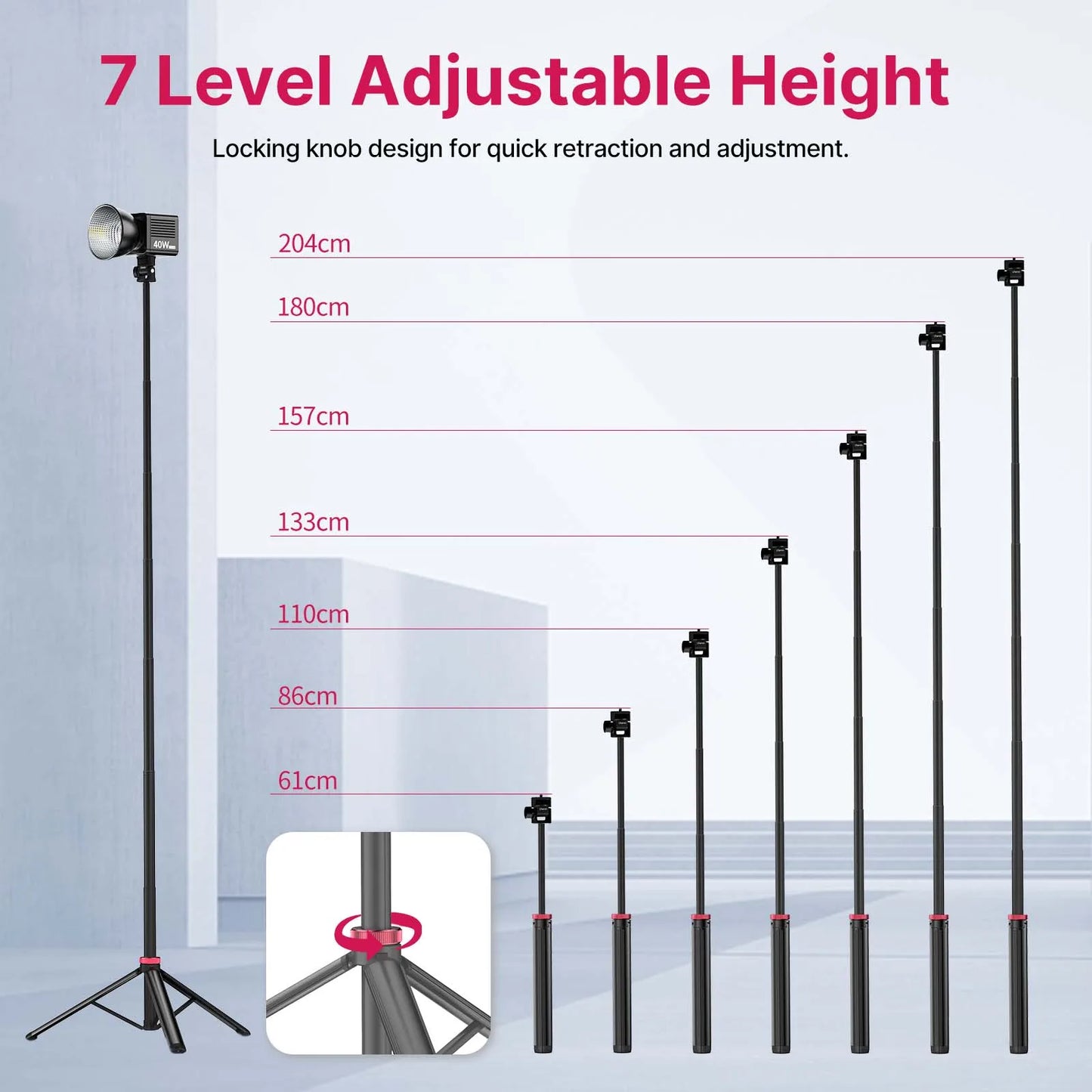 Trípode universal portátil Ulanzi MT-79 de (2)m y soporte de lámpara de aleación de aluminio con luz de relleno LT028 para cámara de acción.