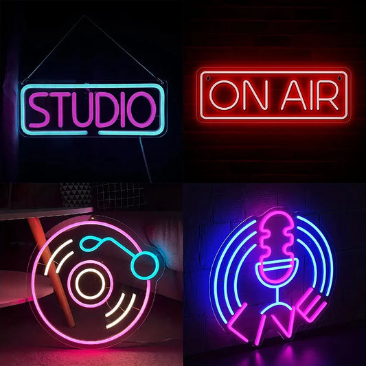 Letrero de neón "Estudio en directo", luz LED musical para sala de grabación, estudio de música, streaming, fiestas, clubes y decoración de pared