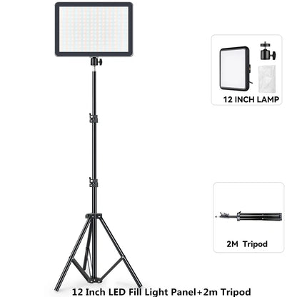 Panel de luz LED para fotografía y video de 8/12 pulgadas, kit de lámpara para estudio fotográfico, transmisión en vivo, grabación y YouTube con trípode.