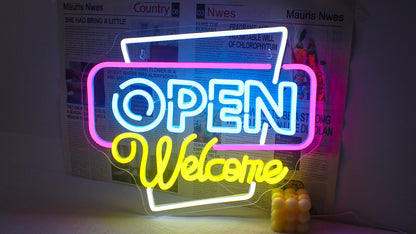 Letrero de neón abierto con luces LED para decoración de habitaciones, para negocios, tiendas, clubes, salones, letrero publicitario brillante con alimentación USB, logotipo artístico.