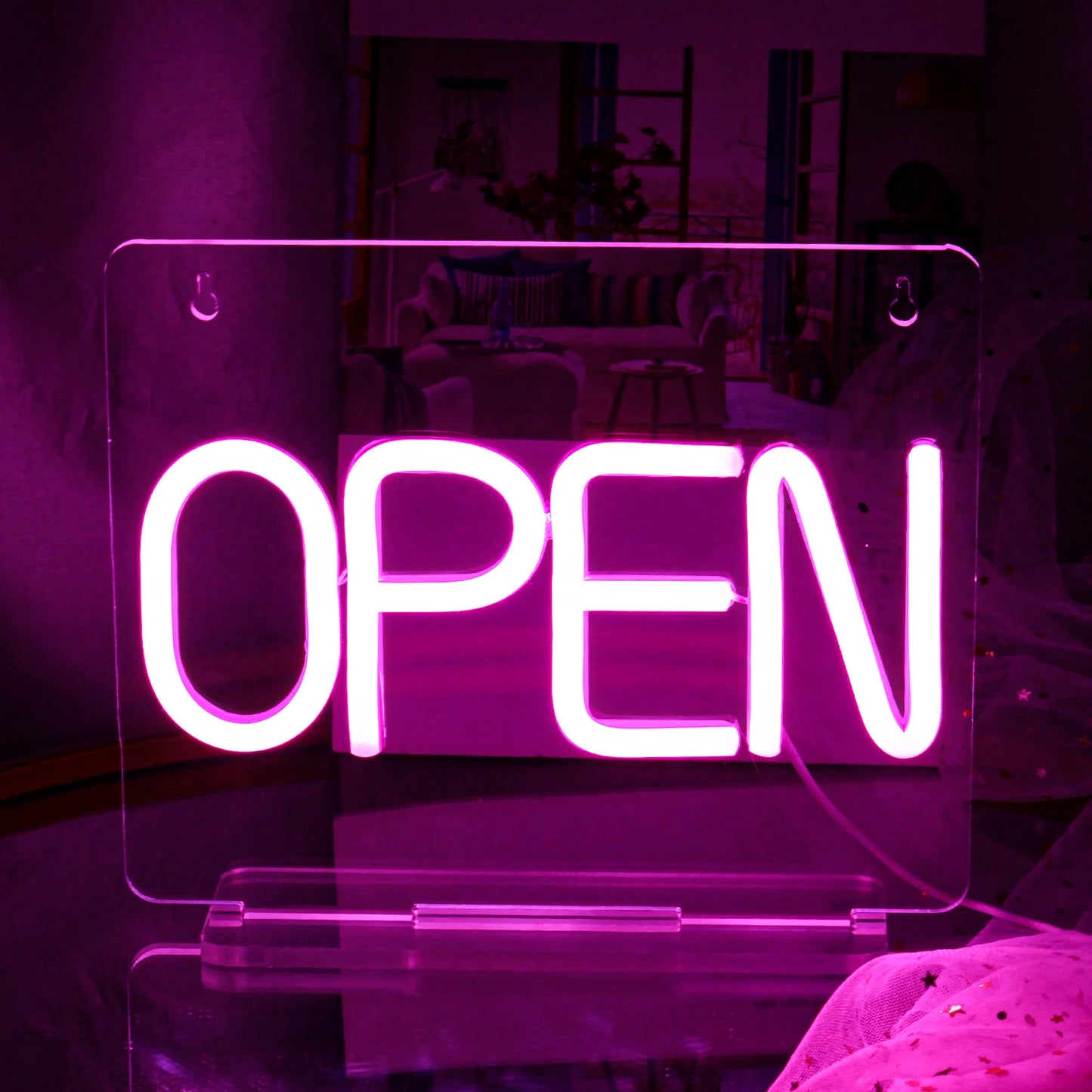 Letrero de neón abierto con luces LED para decoración de habitaciones, para negocios, tiendas, clubes, salones, letrero publicitario brillante con alimentación USB, logotipo artístico.